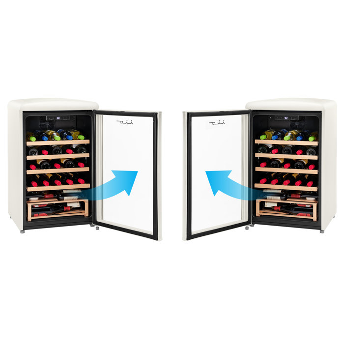 iio 30 Bottle Freestanding Retro Wine Cooler with Wooden Shelves